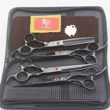 

4pcs set 7" Professional pet scissors for dog grooming High Quality Straight & Thinning & Curved Scissors Steel Comb add Bag