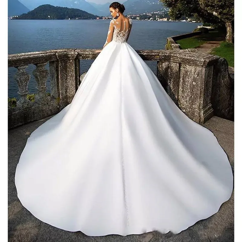 Изящные Белые Свадебные торжественные платья Boho с длинными рукавами Robe de mariee винтажный Топик с аппликацией Новое свадебное платье с шлейфом