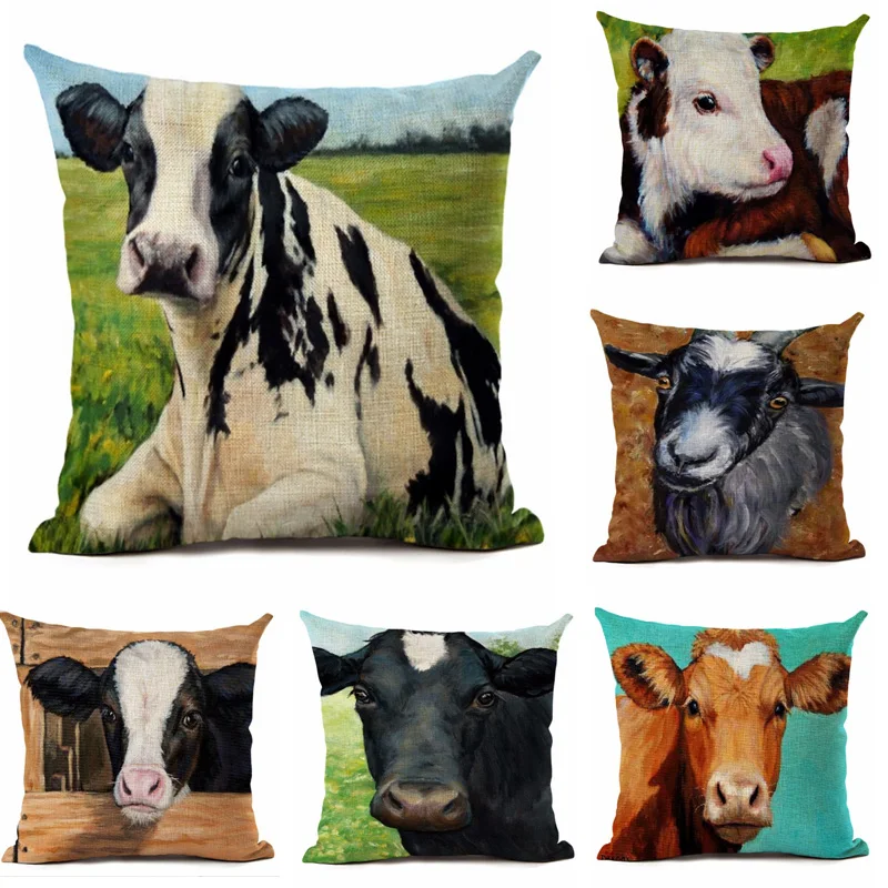 

45cm*45cm Design of cattle linen cotton pillow case sofa cushion cover animal pattern square decorative pillow cover
