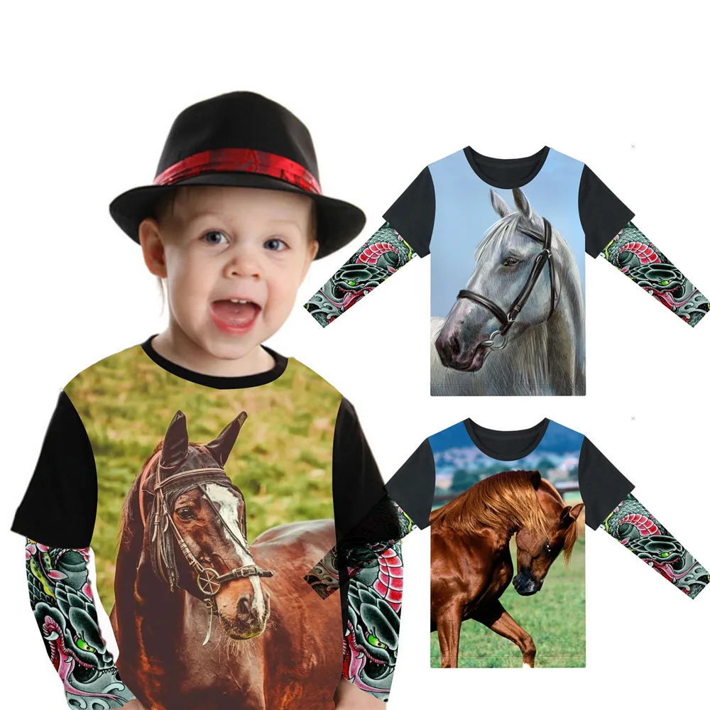 

baby brand short sleeve tops child new Children clothing Boy t shirt The horse children new girls clothing summer kids tattoo