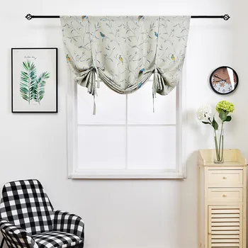 

Elegant Bird And Plant Pattern Polyester Curtain Room Darkened Thermal Short Curtain Adjustable Tight Visor Small Window L/M/S