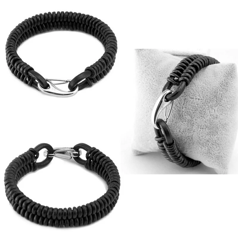 BL03-2 Stainless Steel genuine leather bracelet bangle