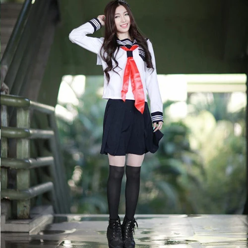 Японские девушки косплей Униформа Hell Jk матросский костюм Япония Южная Корейская Униформа британская школьная форма Одежда для девочек C32151AD - Цвет: white long sleeve