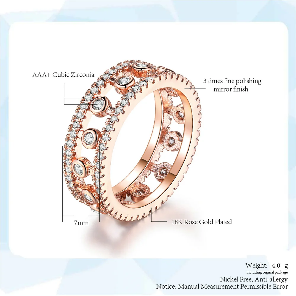 Double Fair Rose gold Color With Full Zircon Classic Hollow Rings For Women Brand Engagement Ring Jewelry DFR660