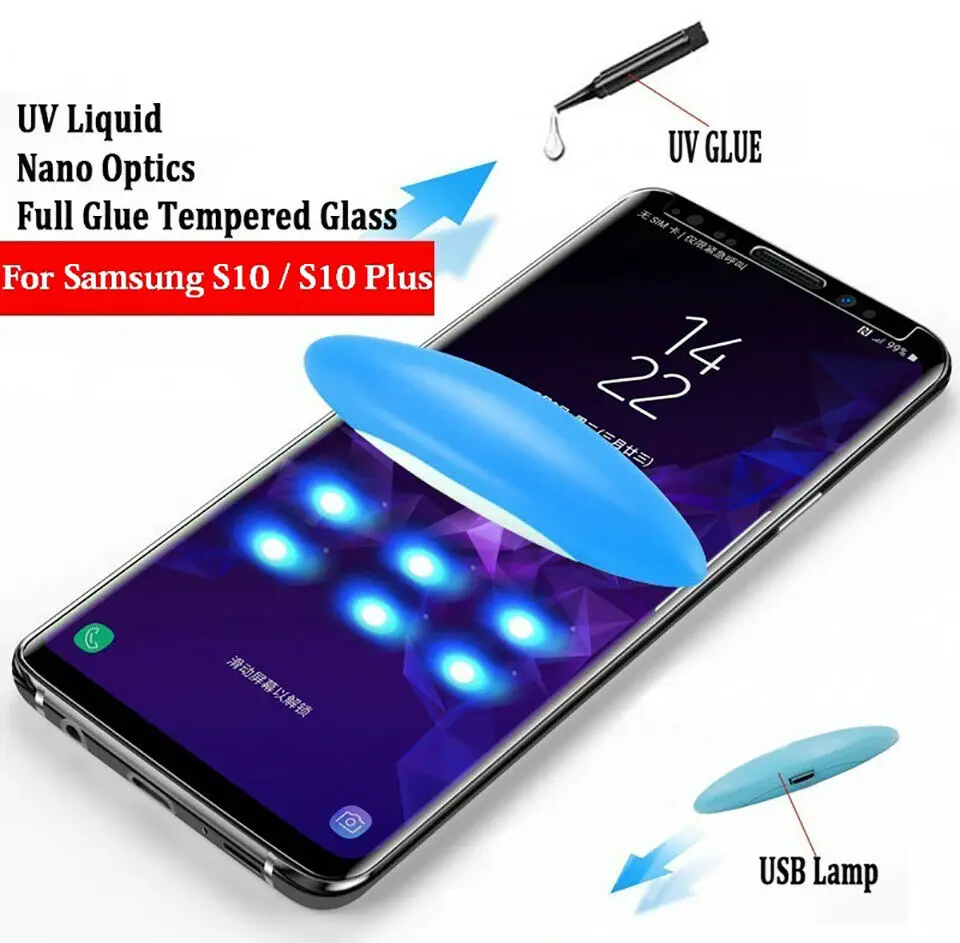 5D УФ жидкое изогнутое закаленное стекло с полным клеем для Samsung Galaxy S8 S9 Plus Note 8 9