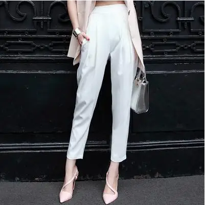 Европейский стиль с высокой талией женские повседневные брюки свободные женские шаровары брюки ноги - Цвет: white