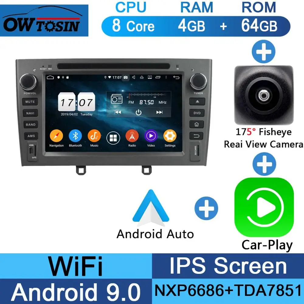 " ips Octa 8 Core 4G 64G Android9.0 автомобильный dvd-плеер для peugeot 408 308 308SW 2007-2011 DSP радио gps Parrot BT Adas мультимедиа - Цвет: Fisheye Carplay n A