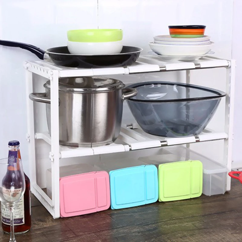 High Quality multi function Scalable adjust shelf Double Layer Kitchen Storage Holders bathroom