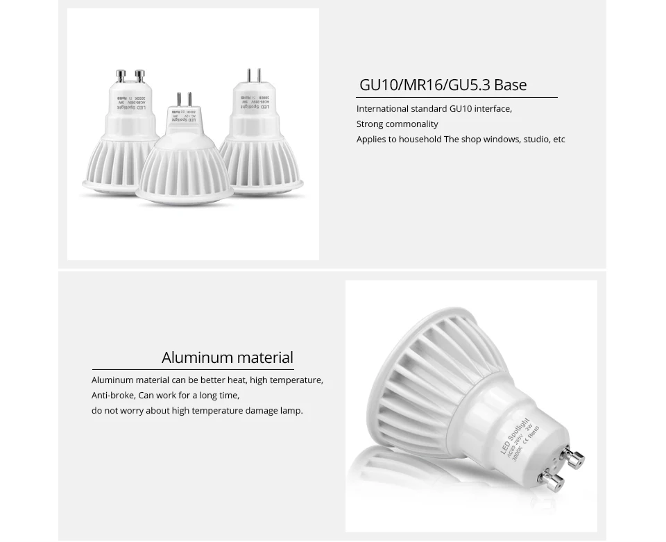 Высококачественный Алюминиевый Светодиодный точечный светильник 3 Вт 5 Вт 7 Вт Светодиодный светильник GU10 GU5.3 85в-240в MR16 12В не диммер Светодиодный точечный светильник