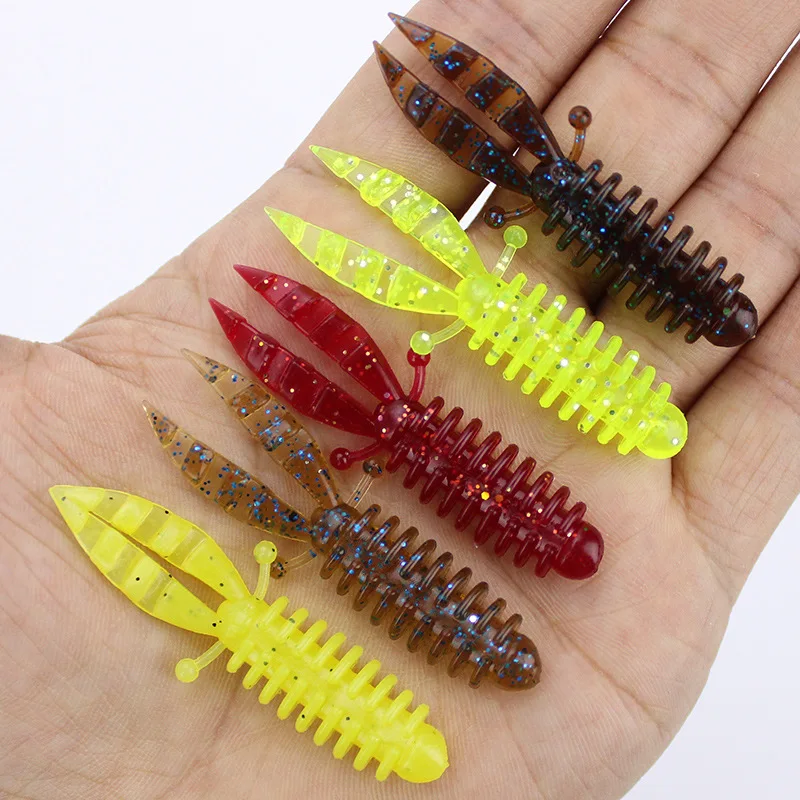 Richiamo Di Pesca Esca Morbida Pop Artificiale Mini Gamberetti 5.5Cm/1.1G Worm Grub Esche Vite Morsetto Code Lotto 10 Pezzi