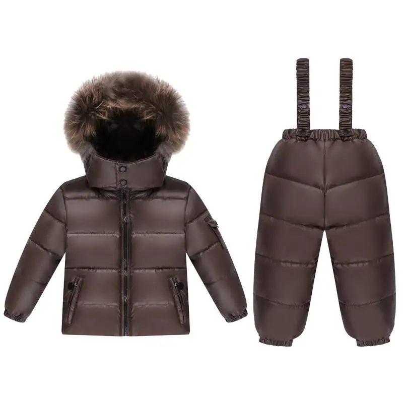 Г. Новая зимняя теплая одежда для маленьких девочек комплект одежды для маленьких мальчиков, костюм на 90% белом утином пуху детская утепленная пуховая куртка с капюшоном - Цвет: coffee