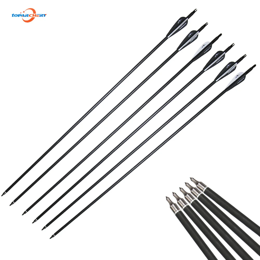 

12 pcs/lot 30 inches Spine 500 flechas Carbon Arrow with Black and White Color for 30-60lbs Recurve/Compound Bow Archery Hunting