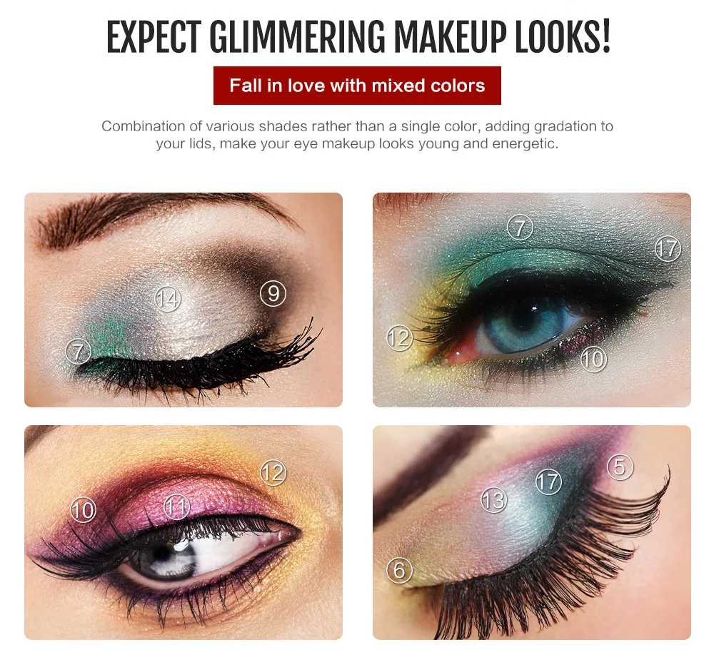 2017 17 Shades Long Lasting Glow Liquid eyeshadow Combining Glitter Particles Cosmetics Powder Eye Makeup Tool Kit Set Bright Color (4)