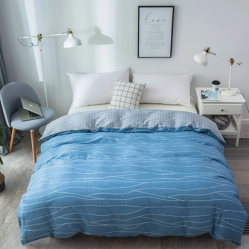 

Sky Blue Stripe Pattern 100% Cotton Duvet Cover Plaid Stripes Quilt Cover Skin Care Cotton Bedclothes 150x200cm/200x230cm Size