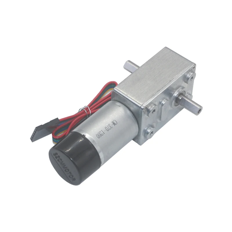 

DC6V-24V Slow Speed High Torque Turbo Worm Gear Motor with Encoder Two-Phase Code Signal Dual Shafts Worm Geared Motors