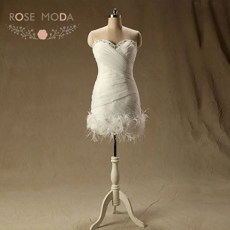Rose Moda Organza Short Wedding Dress With Feathers Destination