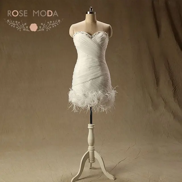 Rose Moda Organza Short Wedding Dress With Feathers Destination Rose Moda Organza Short Wedding Dress With Feathers Destination Dresses Boho Ivory Reception