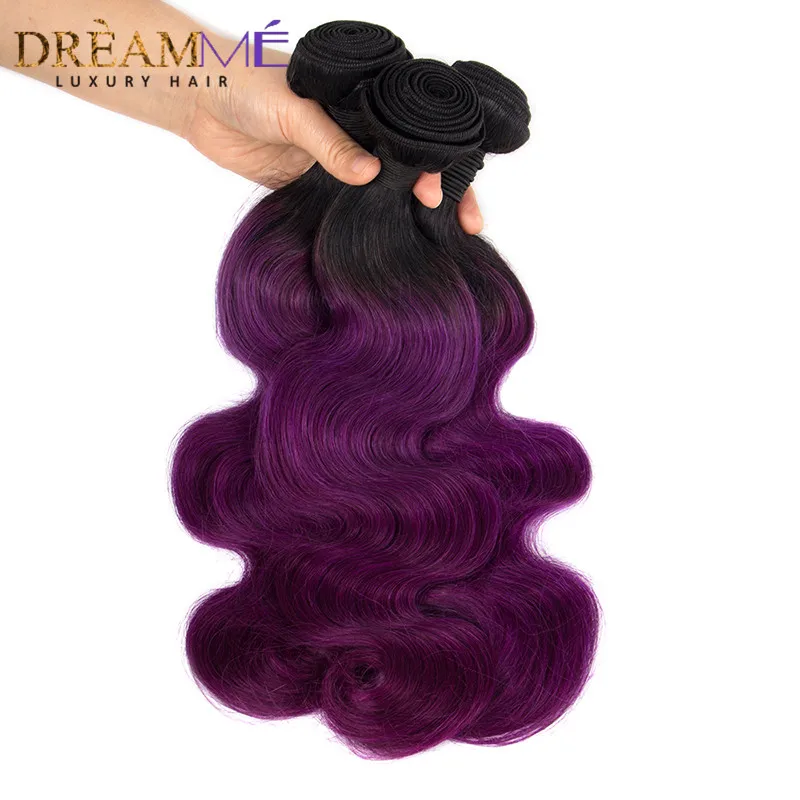 Dreamme Ombre для наращивания волос 2 тона 1B фиолетовые волнистые человеческие волосы 3