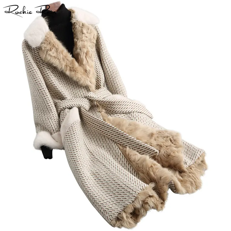 Women's Long Fashion Wool Trench Coats and Jackets with Real Fur Lining Mink Collar Keep Warm in Autumn Winter | Женская одежда