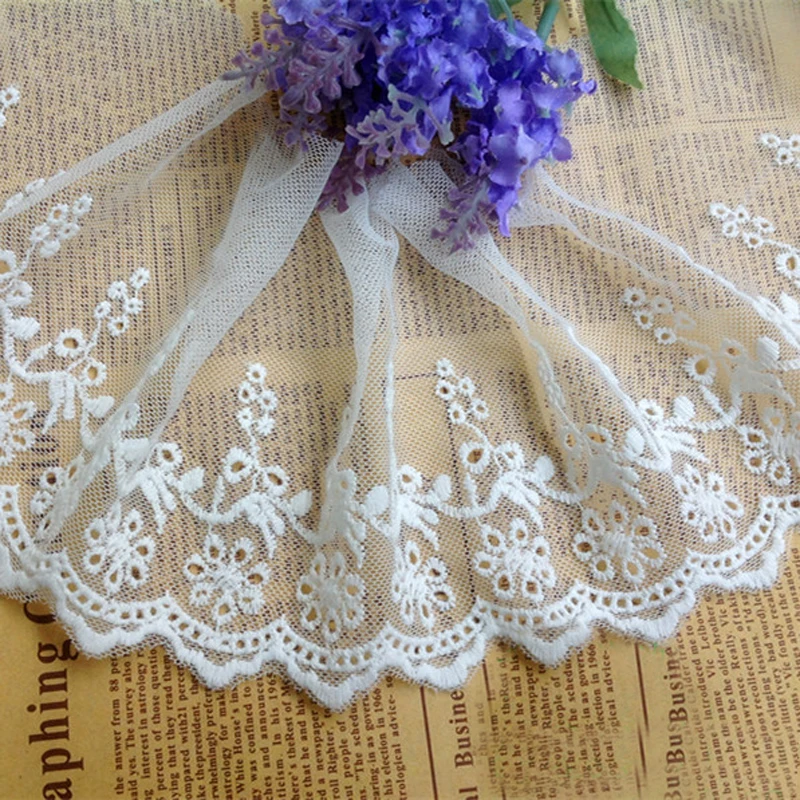 

10 ярдов 14 см 5,51 "Широкая сетка цвета слоновой кости вышивка кружевная отделка Лента 11827L4K606