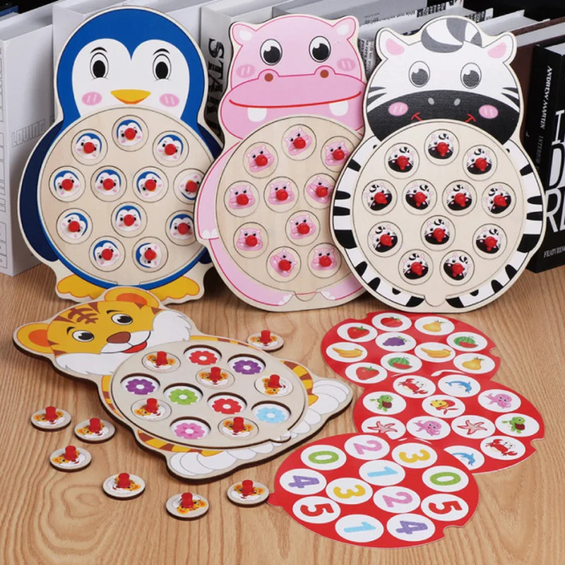 

New Cartoon Animal Memory Chess Wooden Toys Shape Number Match Educational Toys for Children 3 Years Old Math Toys Gifts