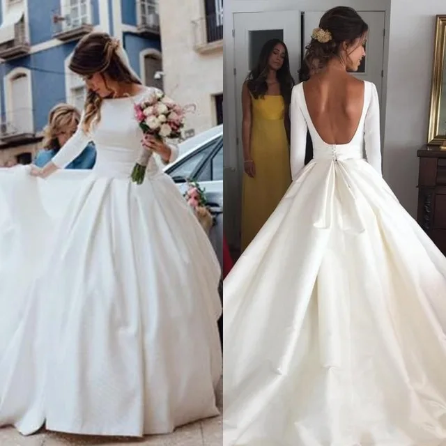 Vestido De Noiva Недорогое Платье с длинными рукавами Свадебные платья gelinlik casamento дешевые платья Длинные с открытой спиной robe de mariee