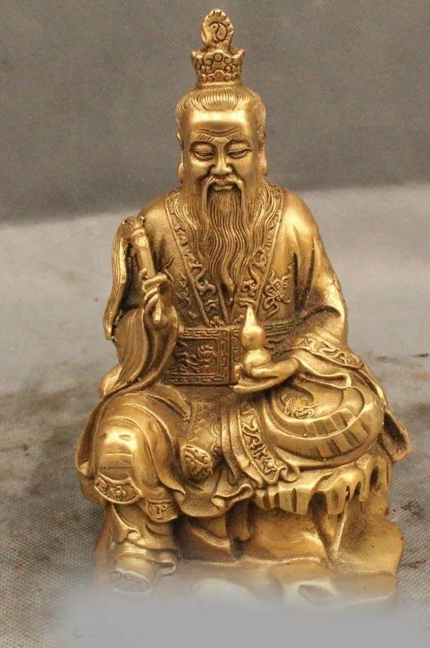 

7" China Chinese Taoism Brass Sitting High Lord Laojun Taoist Buddha God Statue