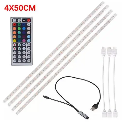 RGB USB LED Strip Light PC Monitor TV waterproof 5050 Led Backlight Led Stripe USB Led Tape Lighting remote controller set 5V - Испускаемый цвет: 4X50CM 44key