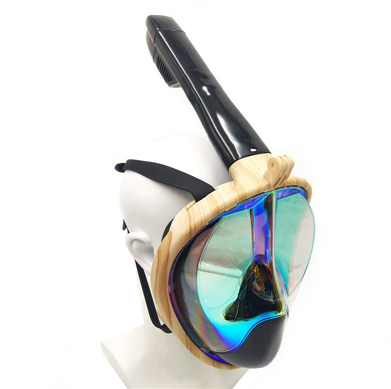 Маска для дайвинга, покрытие из углеродного волокна, полное лицо, противотуманная Маска Для Сноркелинга, для взрослых, противоскользящая Подводная маска, профессиональное снаряжение для дайвинга - Цвет: Wood stripe