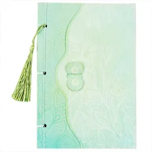 Блокнот ручной работы 208x104 мм в китайском стиле с кисточками, винтажный дневник, цветная страничка, Классическая записная книжка, канцелярские принадлежности, подарок, зеленый король, весна