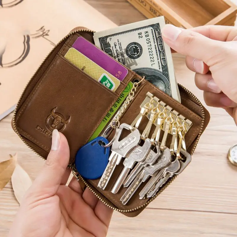 

Women Men Genuine Leather Car Keychain Card Holder Wallet Case Key Organizer Bag keyring