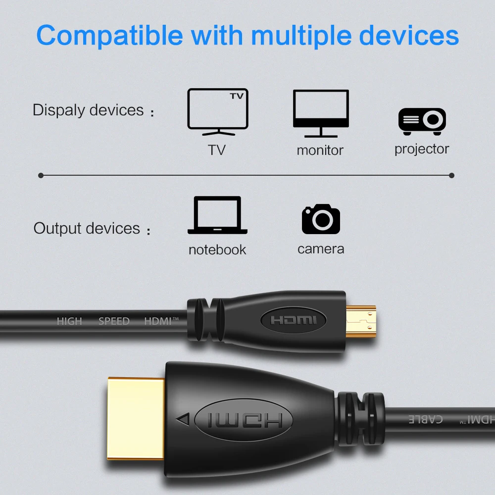 Высокая скорость разрешение Micro HDMI к HDMI кабель 1080P 3D Папа-папа адаптер позолоченный кабель для HDTV телефон ПК камера планшеты