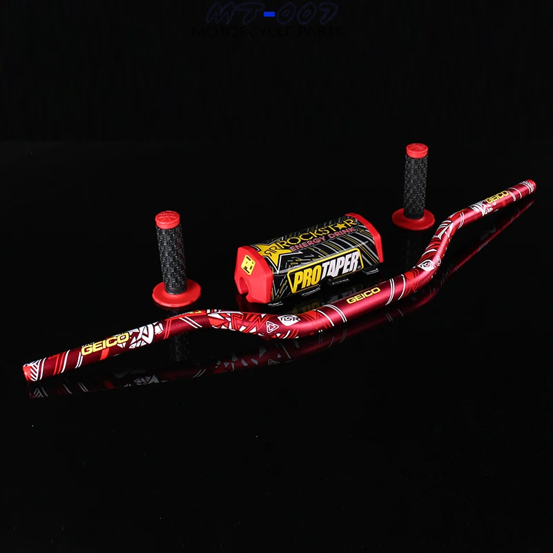 

Red handlebar 1-1/8" 28mm with grips and Rockstar Pad for MX Motorcycle Motocross Dirt Pit Bike Pitbike