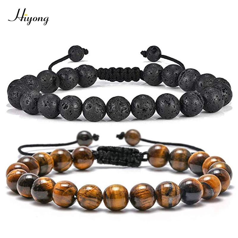 

Tiger Eye Stone Bracelet Men Women Natural Energy Stone Essential Oil Lava Rock Black Onyx Tiger Eye Beads Bracelet Adjustable