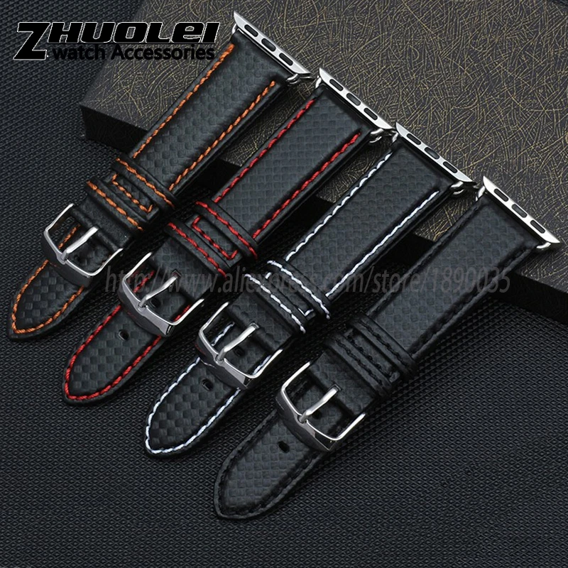 

Carbon fiber pattern iWatch watchband for 38mm 42mm apple watch strap with stainless steel adapter Recreational style watch band