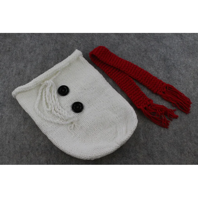 Реквизит для фотосессии новорожденных, Рождественский Снеговик, вязаный крючком спальный мешок с шарфом/шапкой, фотографии костюмов - Цвет: Белый