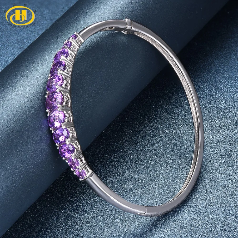 

Hutang Amethyst Bangle Natural Gemstone Solid 925 Sterling Silver Fine Fashion Stone Jewelry for Women's Girl's Best Gift New