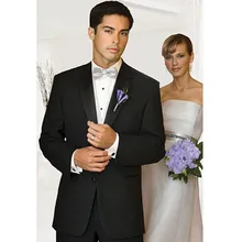 Изготовленная на заказ одежда жениха черные костюмы для Блестящий Воротник свадебный смокинг