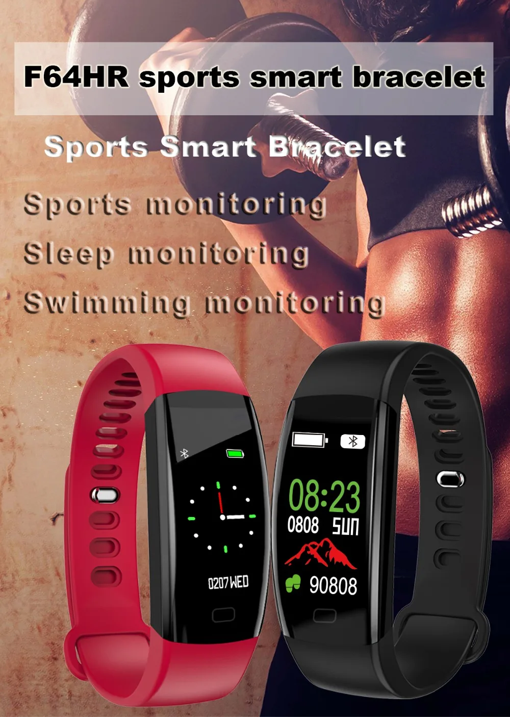 Smart Wristband 2018 Bracelet F64 Smartband gps waterproof sleep monitor Fitness Bracelet Smart Watch Call Alarm For iOS Android  (2)