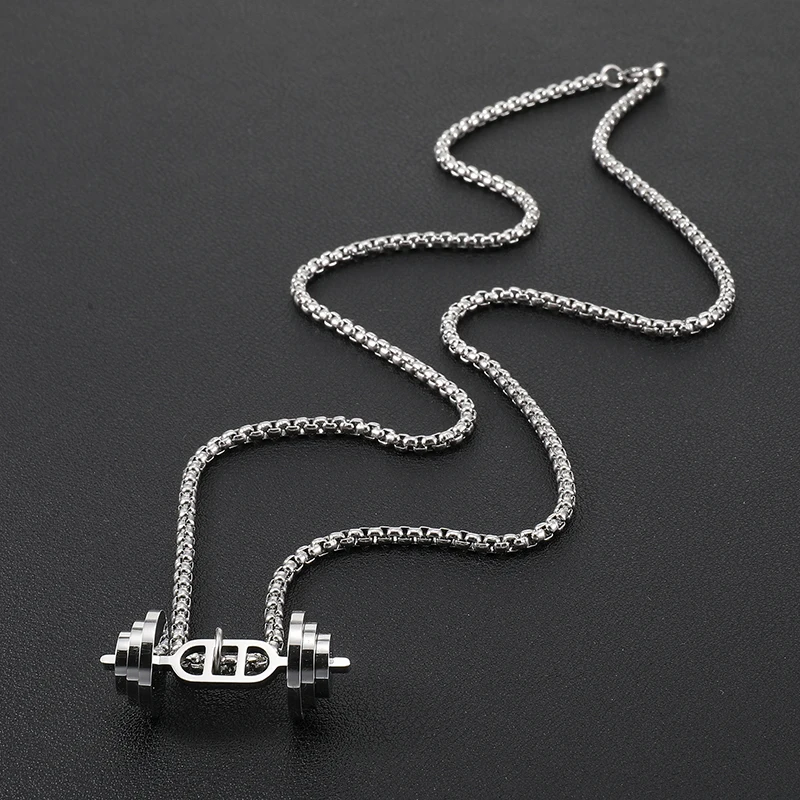 Punk Style 316L Stainless Steel Dumbbell Necklaces Pendants Fitness Bodybuilding Necklace For Men Sport Jewelry