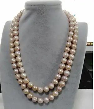

double strands natural 9-10mm south seas pink pearl necklace 18-19inch