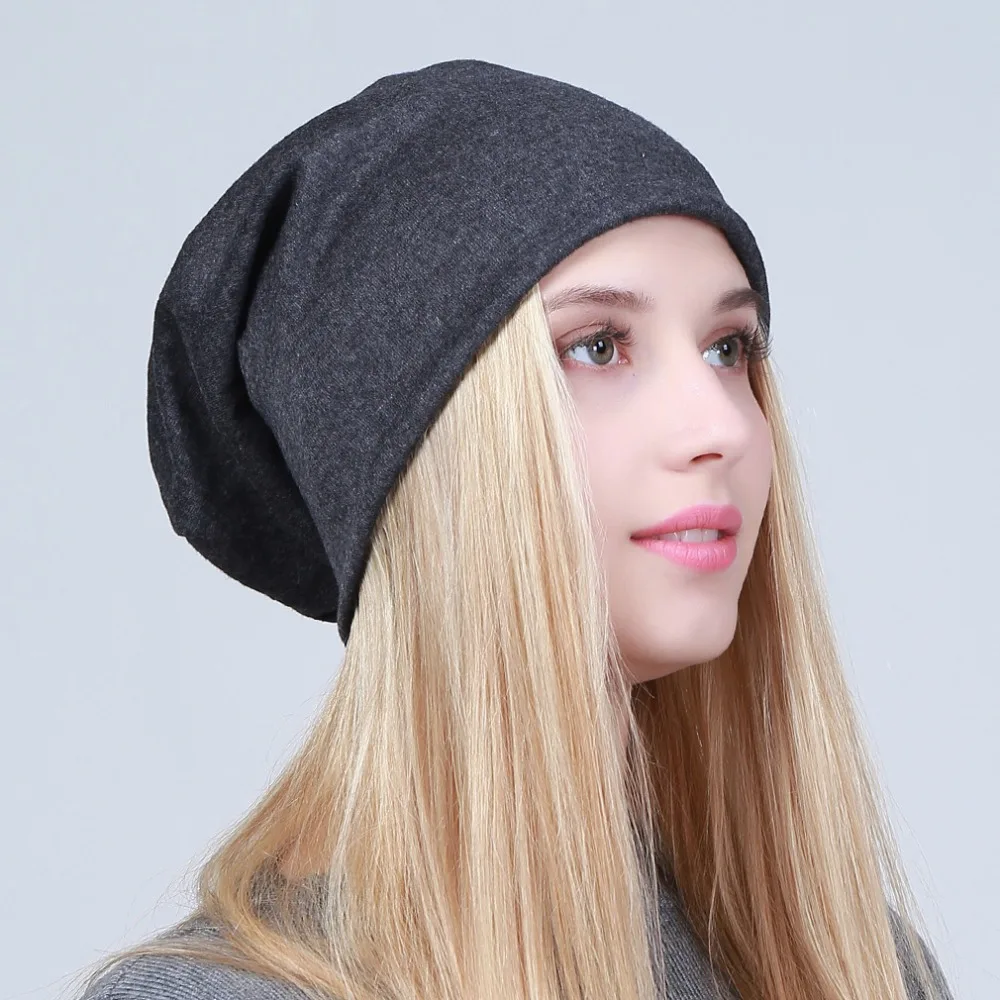 Geebro Women's Plain Beanie Hat Spring Cotton Slouchy Beanie for Women Knitted Bone Hat Ladies Black Skullies Cap JS293A 5