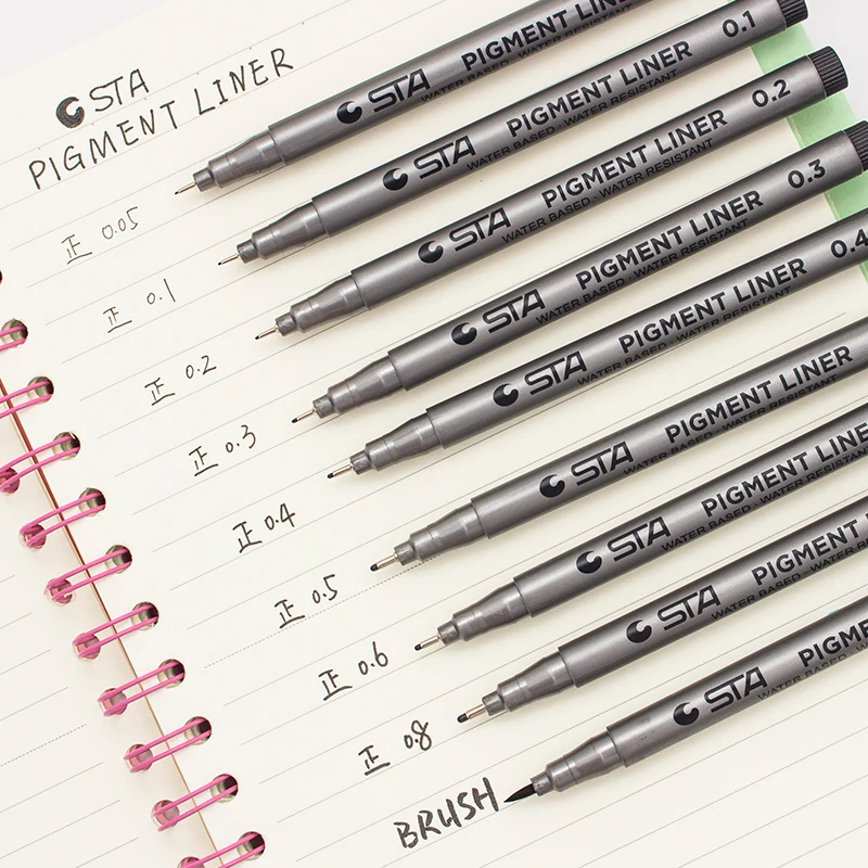 

1-Piece Pigment Liner Pigma Pen Micron Marker Pen 0.05 0.1 0.2 0.3 0.4 0.5 0.6 0.8 Different Tip Black Fineliner Sketching Pens