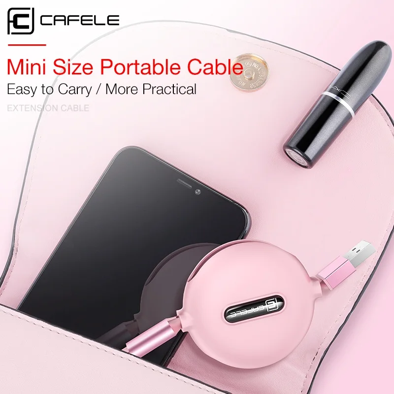Caja protectora CAFELE 3 en 1 Cable USB retráctil para iPhone Micro tipo C 8 Pin portátil Cable para Samsung Huawei Xiaomi cable USB de sincronización de datos