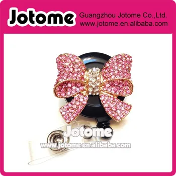 

Red Rhinestone Bow ID badge holder retractable reel