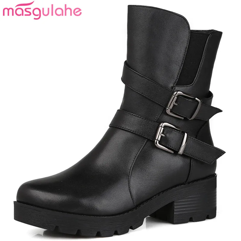 Cuir Véritable Masgulahe Zip En Femmes Chaud Hiver Bottes 2018 Laine Mode Talon Cheville Automne Rond Noir Au Bout Carré Garder thdrsQ