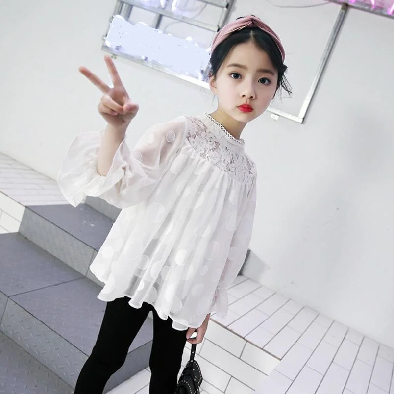 Мода осень весна детская одежда для подростков белый, черный и розовый цвета рубашки для девочек детская с длинными рукавами для девочек топы и блузка JW2577 - Цвет: design 9 white