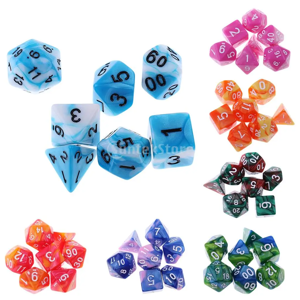 7 шт. многогранные игральные кости D20 D12 D10 D8 D6 D4 для настольных игр Подземелья и