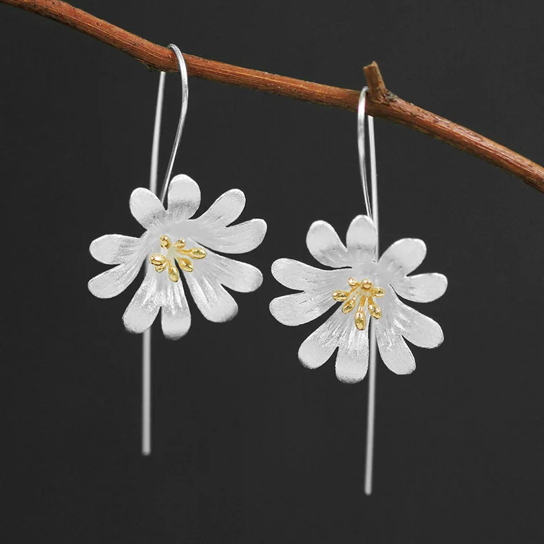 

CMAJOR Designer 925 Sterling Silver Gold Plated Stamen Daisy Flower Earrings Women Girls Original Fine Jewelry Wholesale