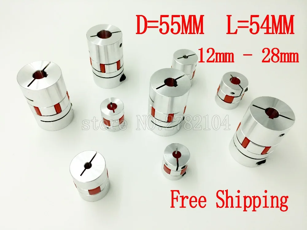 

Free shipping 2Pcs/lot Aluminium Plum Flexible Shaft Coupling D55 L54 24X28mm Motor Connector Flexible Coupler 12mm To 28mm